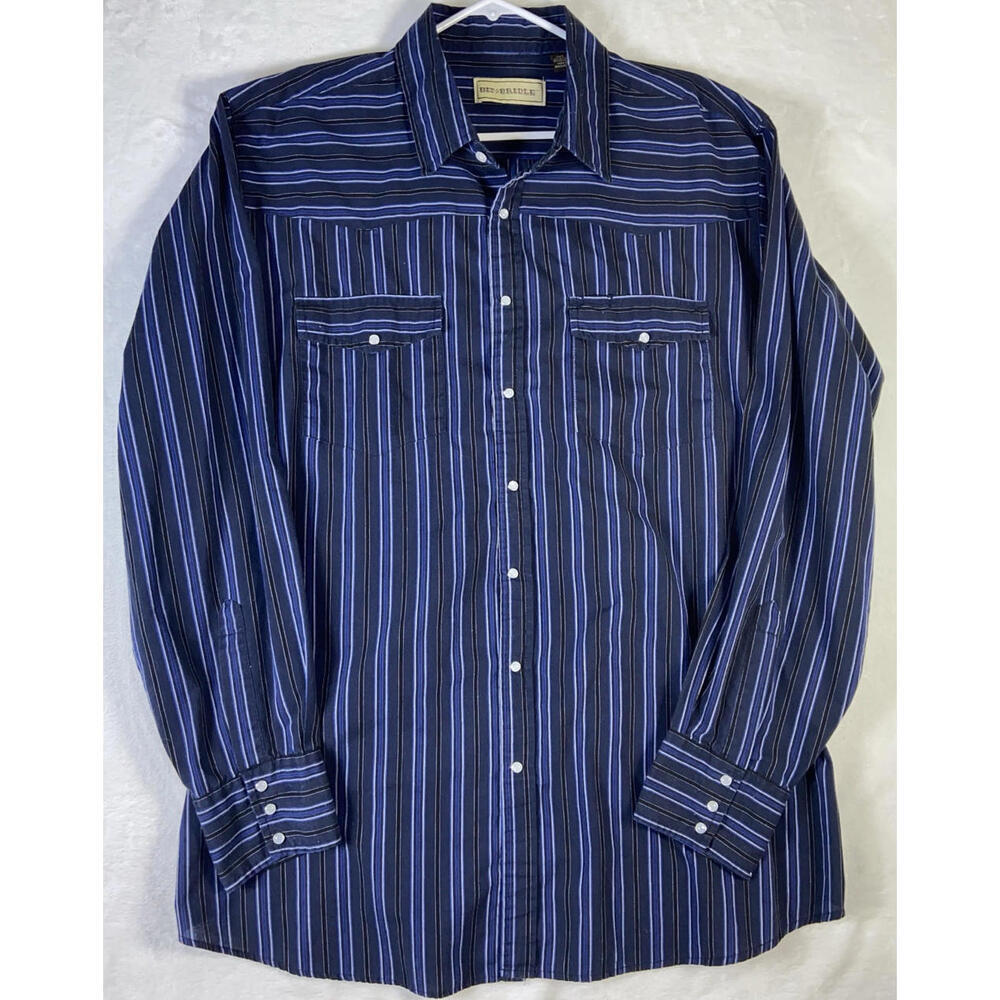 Bit & Bridle Mens Pearl Snap Long Sleeve Striped Shirt Black Size 2XT